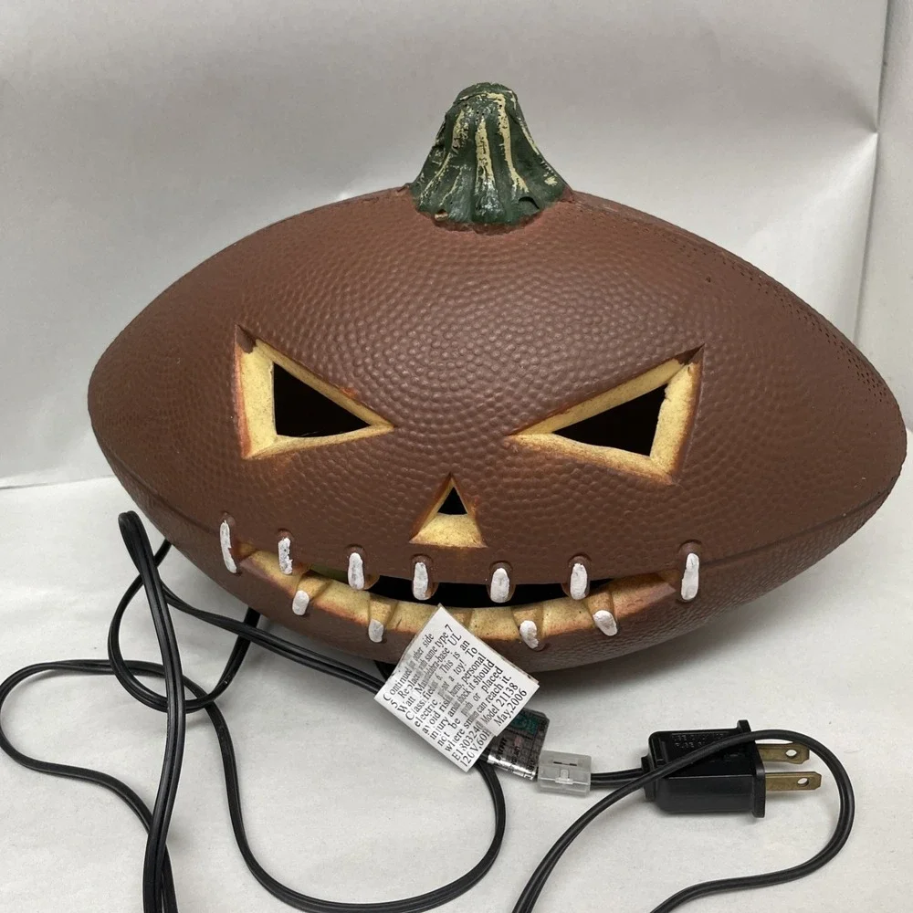 Gemmy Halloween Football Shaped Pumpkin Jack-O-Lantern Foam Blow Mold Light Lamp